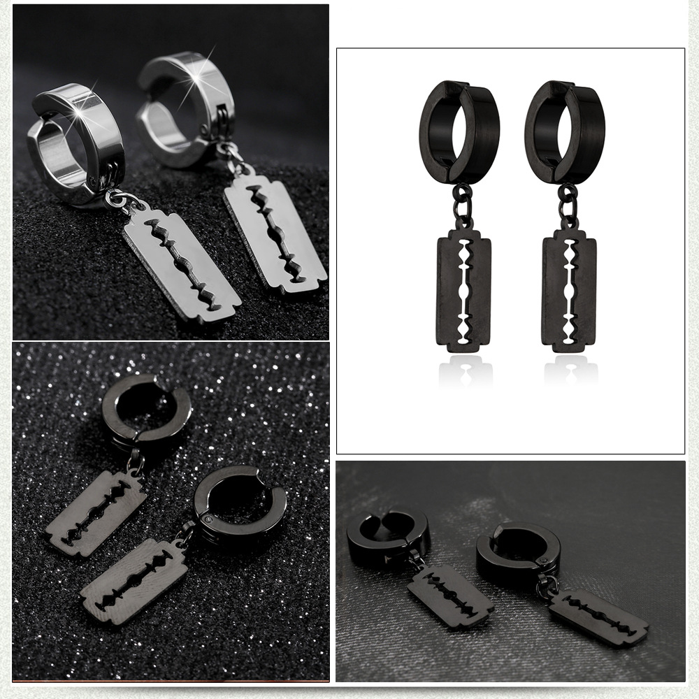 punk style blade shape pendant stainless steel mens earringspicture1
