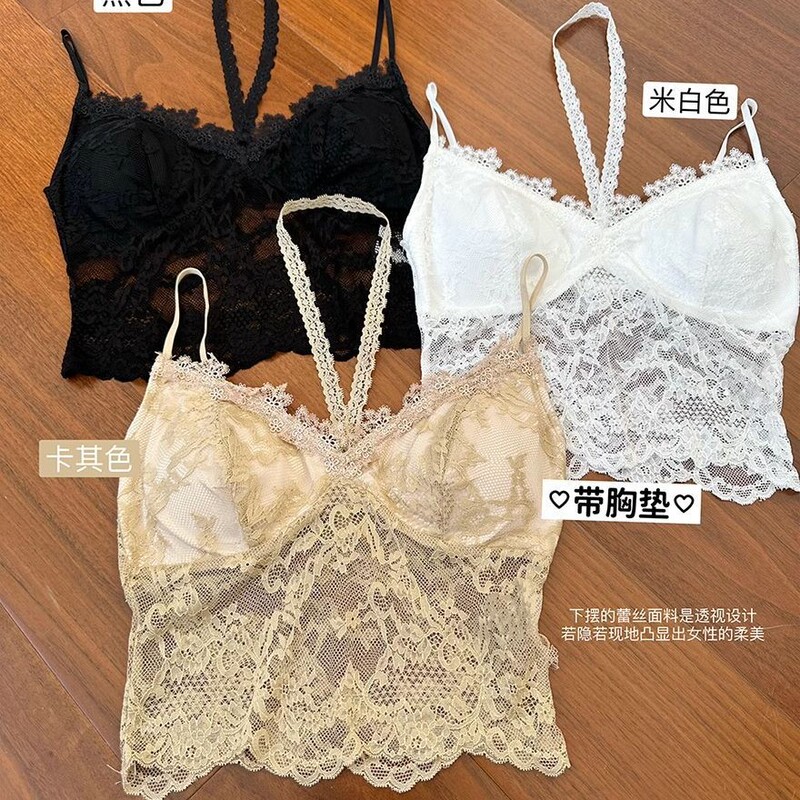 792 Spring New Hot Girl Sexy Lace Pure Neck Halter Sling Vest Belt Chest Pad Shoulder Strap Adjustable Underwear