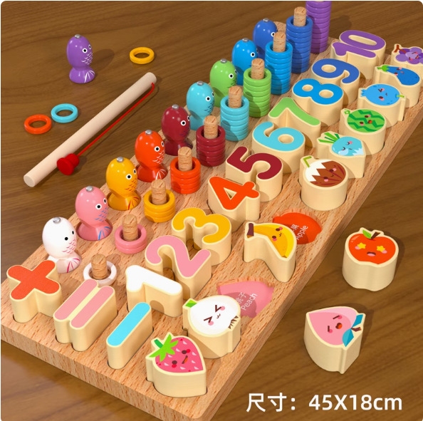 Juguetes de madera para bebés, rompecabezas de educación temprana, laberinto, reconocimiento de números, forma de coincidencia de color, bloques de construcción multifuncionales