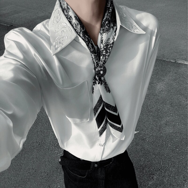 White embroidered floral collar shirt for men, autumn American style cleanfit, high-end, stylish and handsome design shirt jacket White embroidered floral collar shirt for men, autumn American style cleanfit, high-end, stylish and handsome design shirt jacket