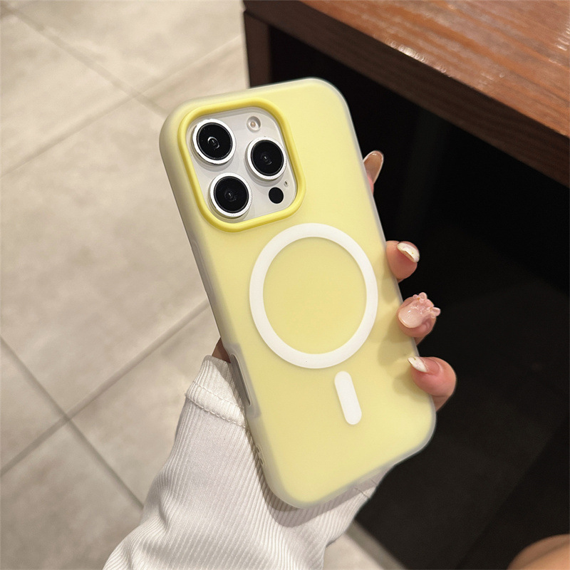 マカロンソリッドカラー磁気吸引 Apple 16 携帯電話ケースキャンディーカラー 15 シンプル 17 携帯電話ケースソフトシェルツーインワン|undefined