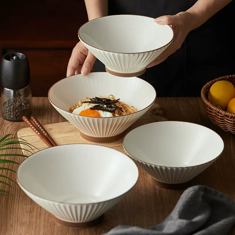 春夕 陶瓷拉面碗珠光白家用汤碗创意斗笠碗餐厅商用高颜值粉面碗