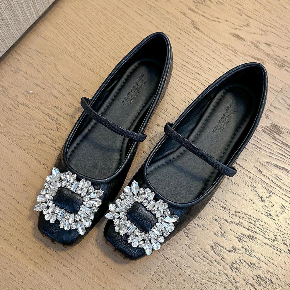 2024 primavera y otoño nueva moda versátil Ballet cabeza cuadrada agua diamante cuero suave zapatos planos de mujer individuales_voghion.com