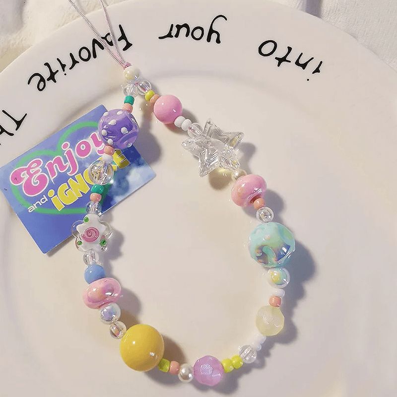 Graffiti diy color beads stars mobile phone chain wrist dopamine color chain ccd camera chain hanging ornaments anti-lost