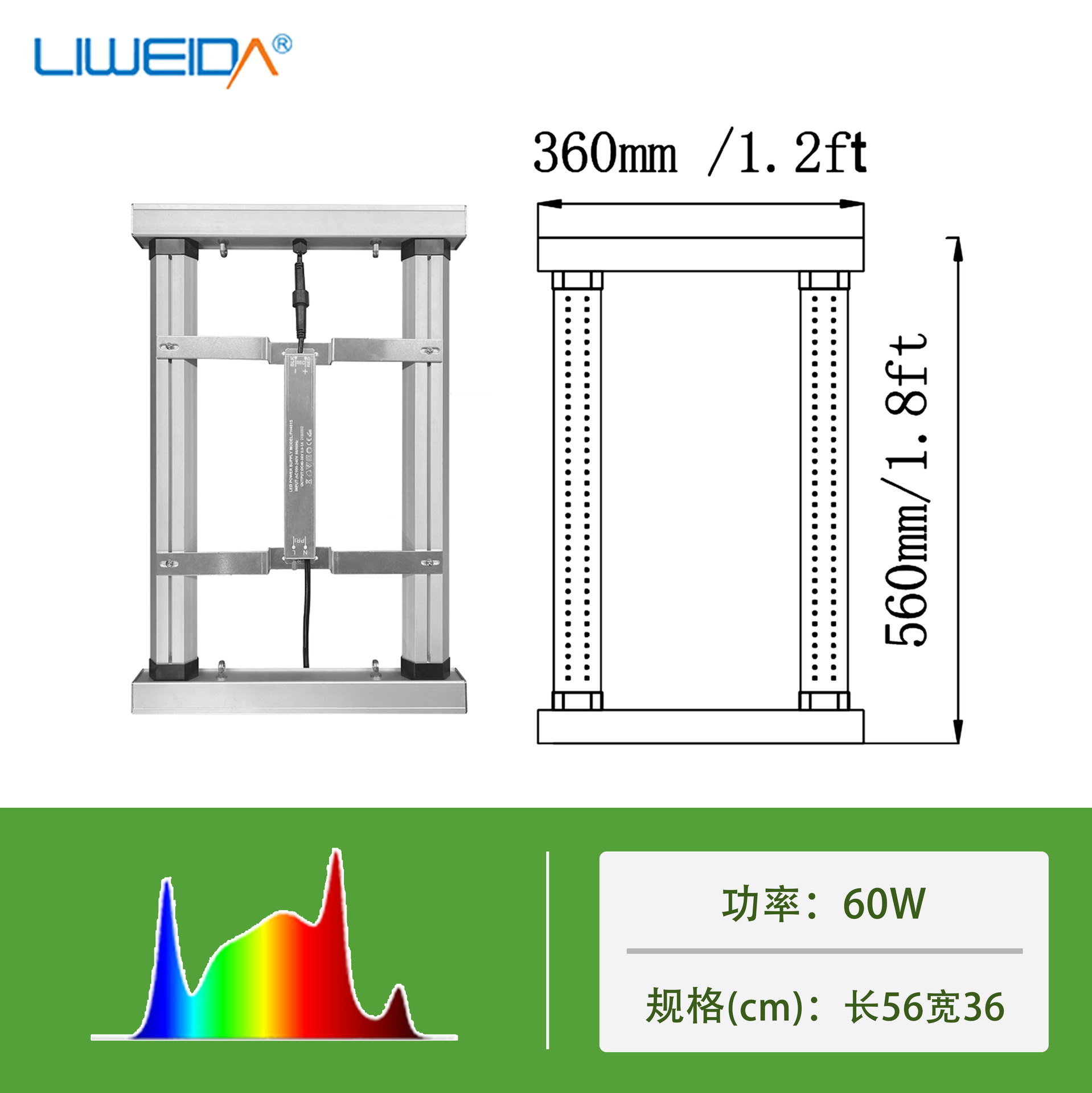 60Wȫ���� LEDֲ��������IP65 ��ˮ����ֱ���ɶ��ƹ��������ɶ���