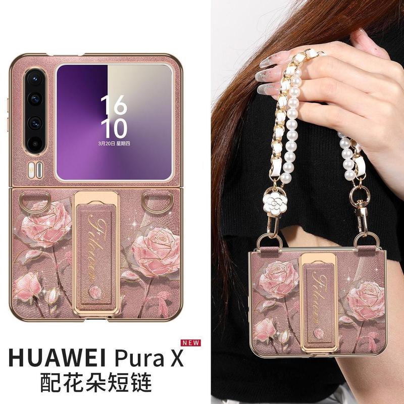 适用华为purax壳折叠旋转腕带支架超薄全包防摔手挂绳女皮套|undefined