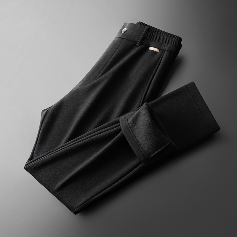 Invierno de lana cálida gruesa lana de oveja mezcla de lana para hombre suelta de mediana edad papá pantalones de hombre