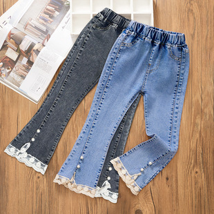 Children's Wear Girls' Jeans Spring and Autumn New Style Big Children's Casual Children's Loose Wide Leg Baby Trumpet Girls' Pants
