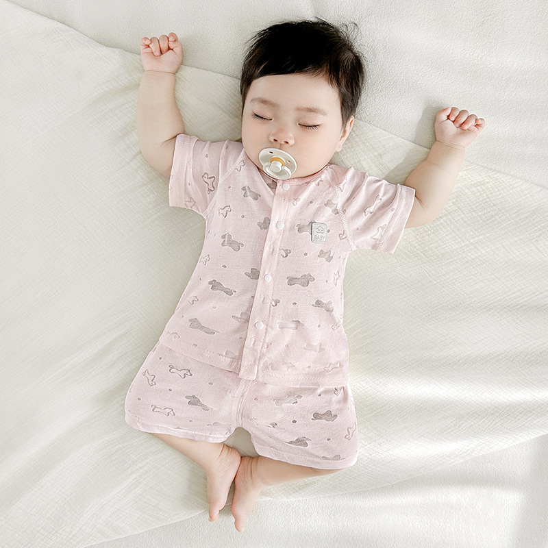 Traje de manga corta para bebé, estilo fino para niños de verano, salida dividida, niños y niñas, entrepierna abierta, ropa transpirable, ropa de verano para bebés image 10