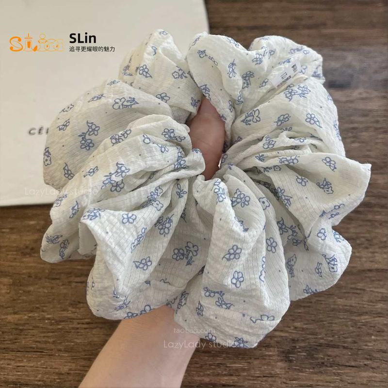 韩系碎花小清新大肠发圈女温柔泡芙质感半扎发饰品低马尾百搭发饰|undefined