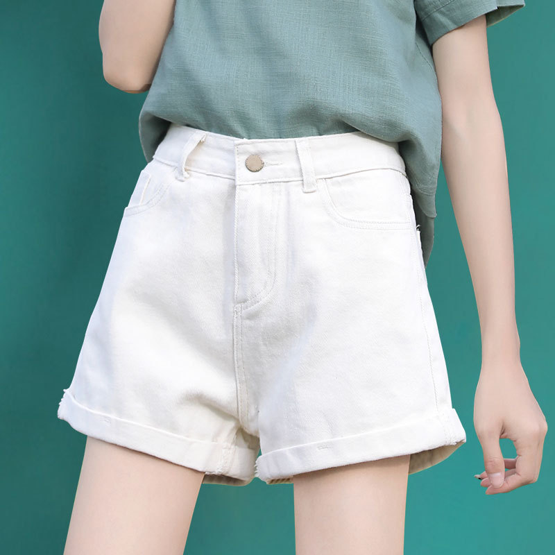 Curled Denim Shorts Women's Outer Wear Fashionable A- line Thin High Waist Casual Loose Korean Style Wide Leg Ins Hot Pants for Summer