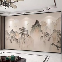 中式水墨山水画墙板客厅电视背景护墙板办公茶室装饰集成碳晶墙板