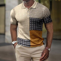 欧米の対外貿易の越境独立駅の3dデジタル図案の紳士服は半袖のファスナーの男性式のレジャーのpoloシャツを折ります。