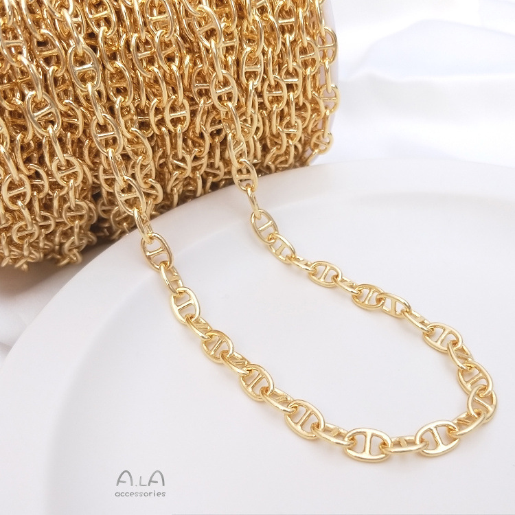 Color-Preserving Chain 14K Gold-Filled Japanese Chain Double-Hole Pig Nose Handmade Loose Chain DIY Bracelet Necklace Jewelry Accessories