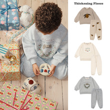 现货24秋冬新款男女童套装ks同款毛巾绣卫衣柠檬卫裤加厚套装抓绒