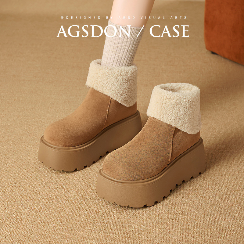 Botas de nieve de fondo grueso para mujeres 2025 nuevas botas de invierno de lana Bocken, zapatos de algodón casuales de moda