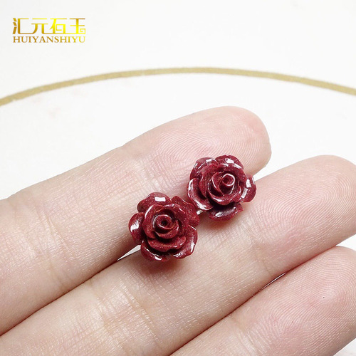 Natural Cinnabar Rose Ring Pendant Earrings DIY Braided Ring Rose Bracelet Bracelet Live Supply