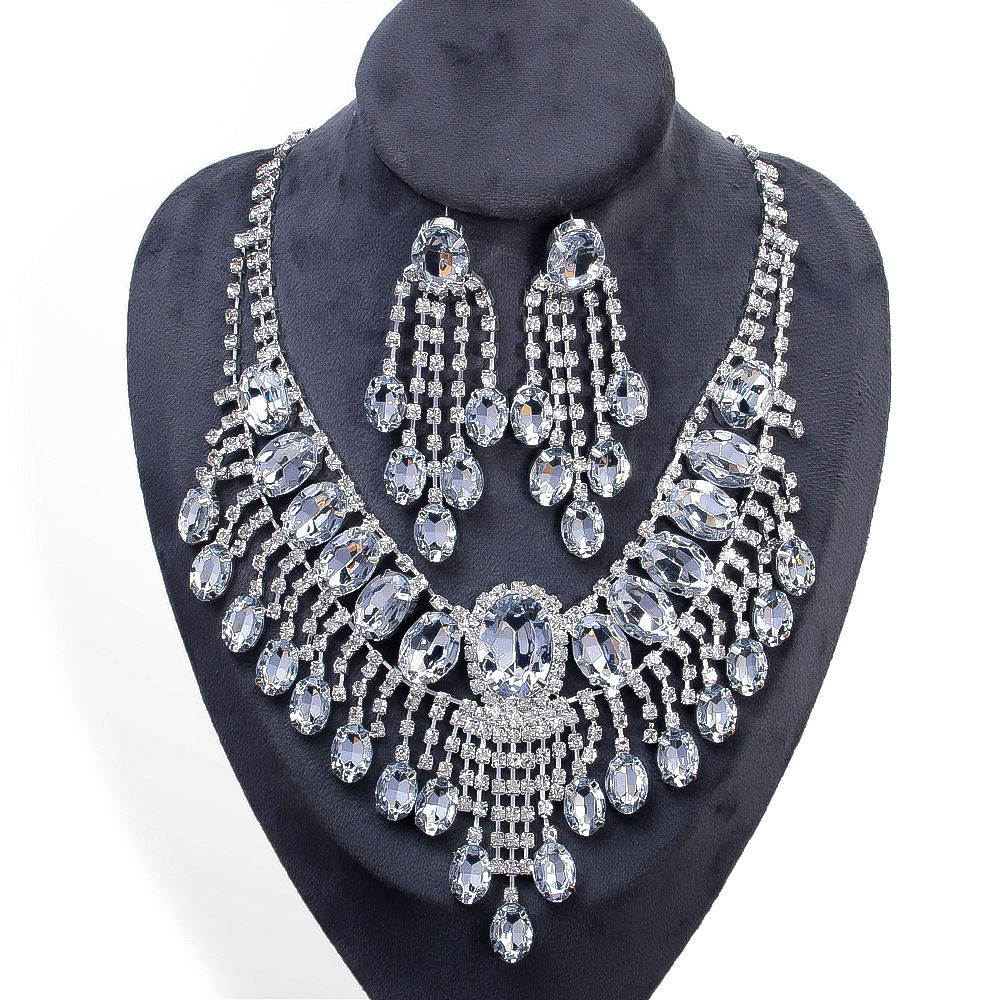 歐美氣質流蘇首飾套裝高級感水鑽鎖骨鏈簡約耳環飾品Jewelry set