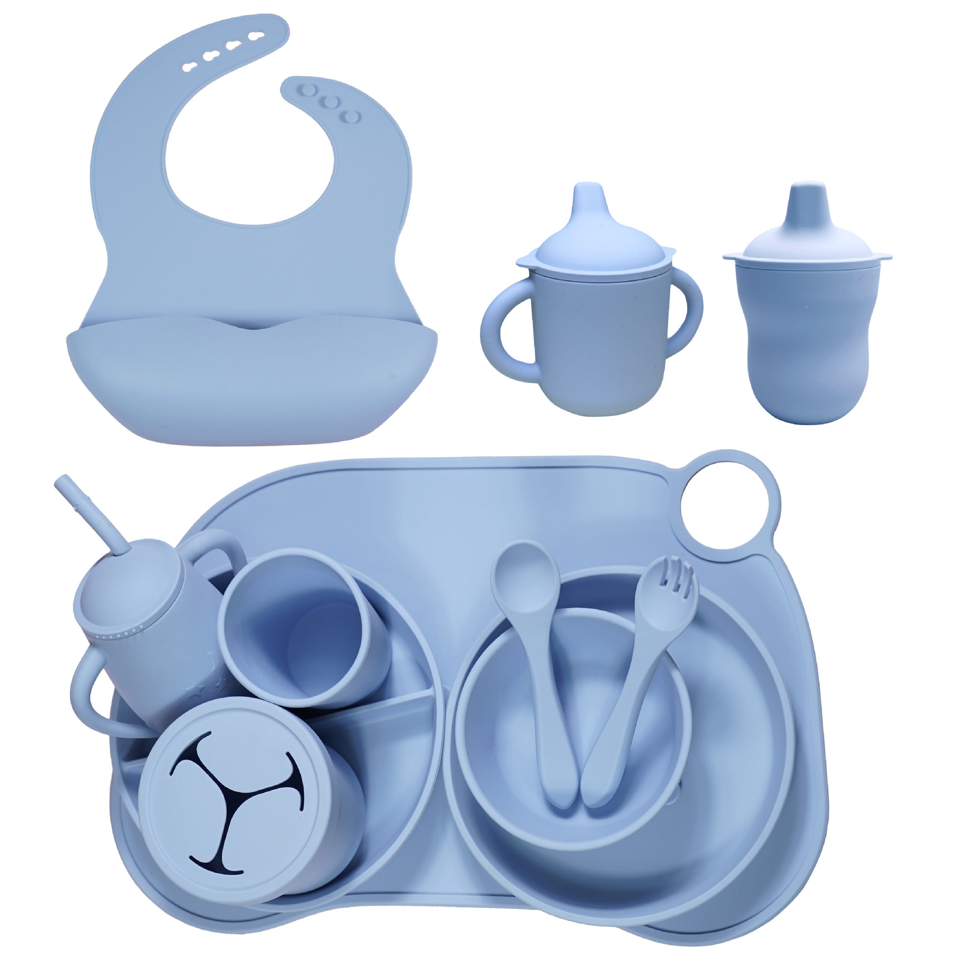 Alimentación transfronteriza vajilla de silicona placa tenedor cuchara de silicona traje de comida bebé traje de bebé conjunto de 10 piezas