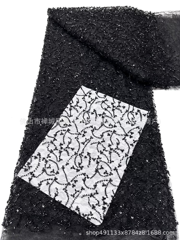 Fabricantes nuevos bordados cuentas de tela de encaje de alta calidad vestido de boda vestido de cena tela de moda