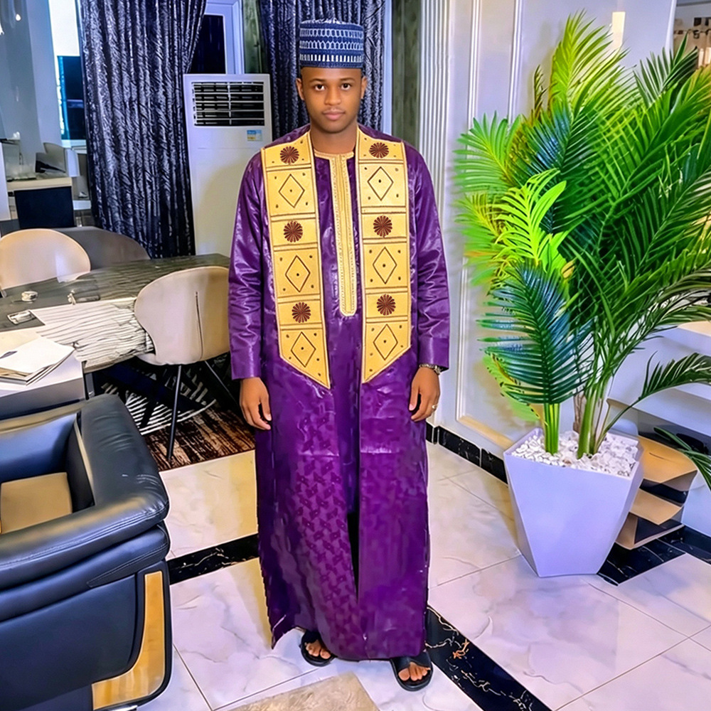 Cross-border foreign trade Amazon men's loose-fitting robe Bazin embroidered fashion suit AliExpress men's three-piece set