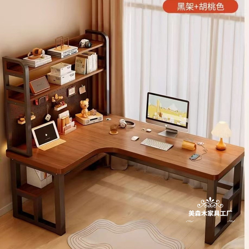 Corner Computer Desk for Bedroom, Home-Use Desktop Desk with Integrated Bookshelf, L-Shaped Corner Office Desk, Double Gaming Table