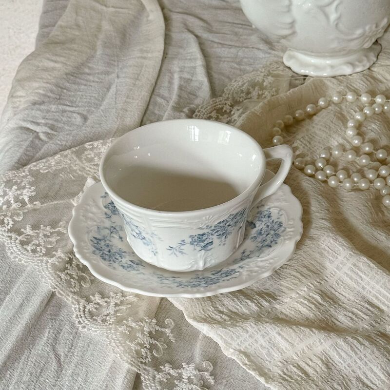 法式蓝色梦幻海棠花陶瓷餐具陶瓷盘子咖啡杯碟椭圆盘汤盘陶瓷碗|undefined
