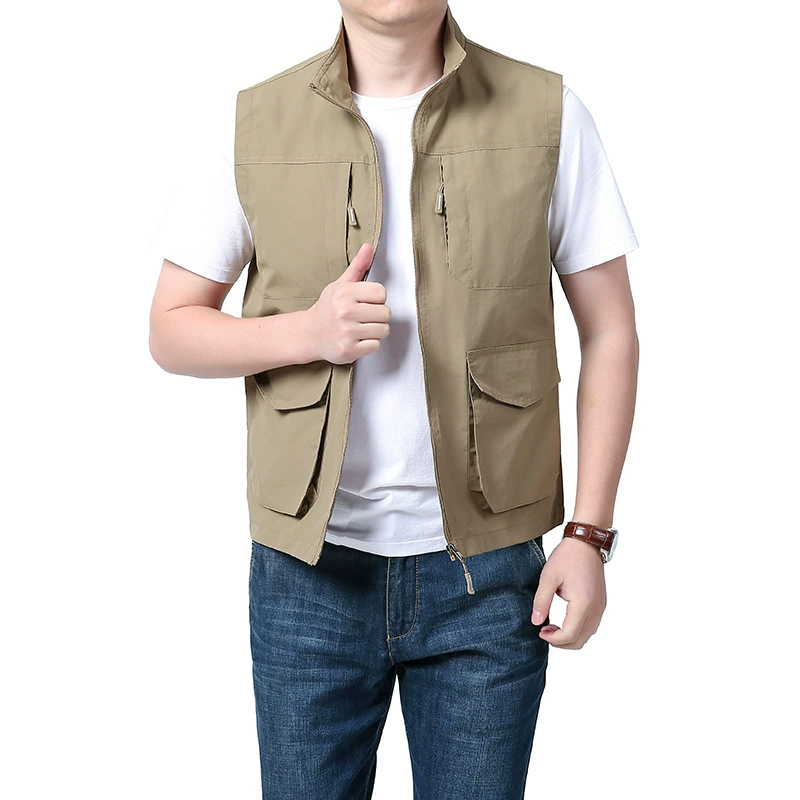 Мужской жилет, красивая Повседневная весенне-осенняя верхняя одежда, тонкая модная рабочая одежда больших размеров, куртка, Свободный жилет с несколькими сумками