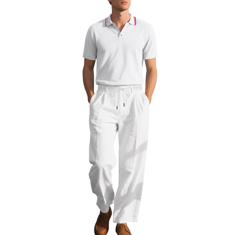 Men's Clothing Men's Business Casual Suit Summer Simple Shirt Short Sleeved Linen Trousers For Formal & Casual_viptrois.com