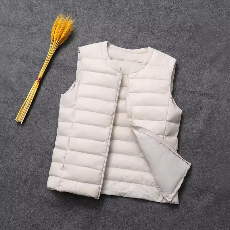 Extra Large size collarless lightweight down vest for women chubby girl vest for middle-aged and elderly mothers Extra Large size collarless lightweight down vest for women chubby girl vest for middle-aged and elderly mothers