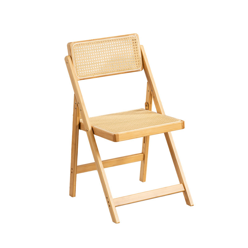 Silla plegable de ratán de estilo japonés sala de estar Silla de comedor en casa con respaldo Silla de comedor portátil de bambú estilo de registro nuevo