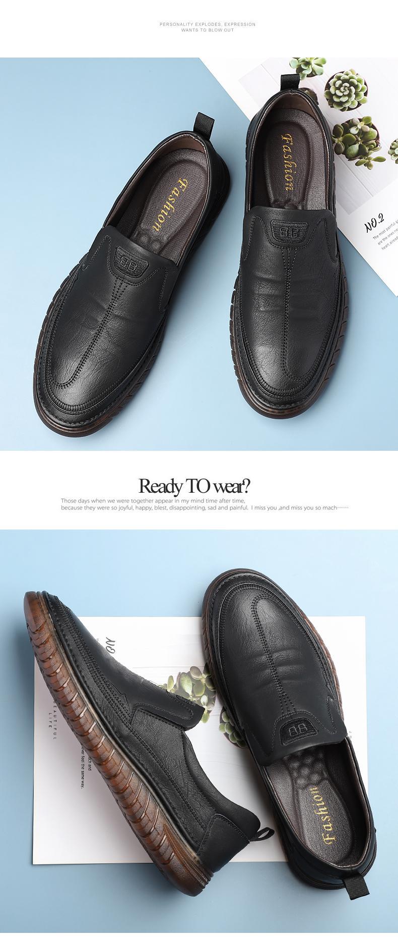 Leather for autumn business dress, oversized casual soft soled black men's wedding and groom's shoes_voghion.com