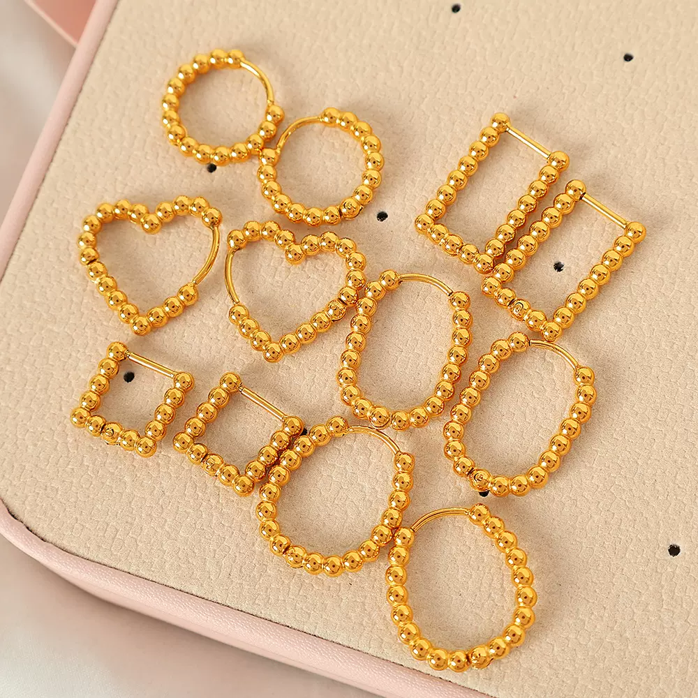 法式气质简约个性金珠几何耳钉复古圆形珠子耳扣女百搭耳饰