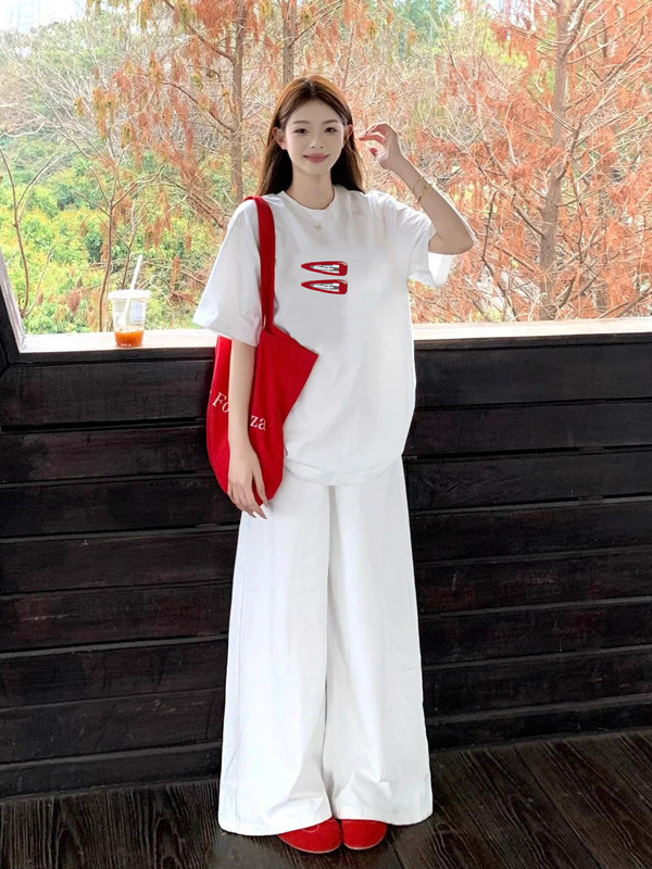 White Pure Cotton Short-Sleeve T-Shirt for Women, New Spring/Summer Design, Niche Style, Loose Fit, Plus Size, Lazy Style Half-Sleeve Top, Trendy