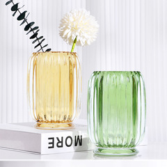 Light luxury striped transparent glass storage box makeup brush bucket desktop storage box high-value pen holder hydroponic vase