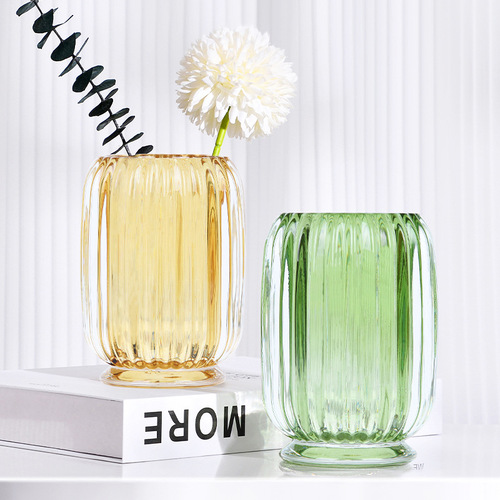 Light luxury striped transparent glass storage box makeup brush bucket desktop storage box high-value pen holder hydroponic vase
