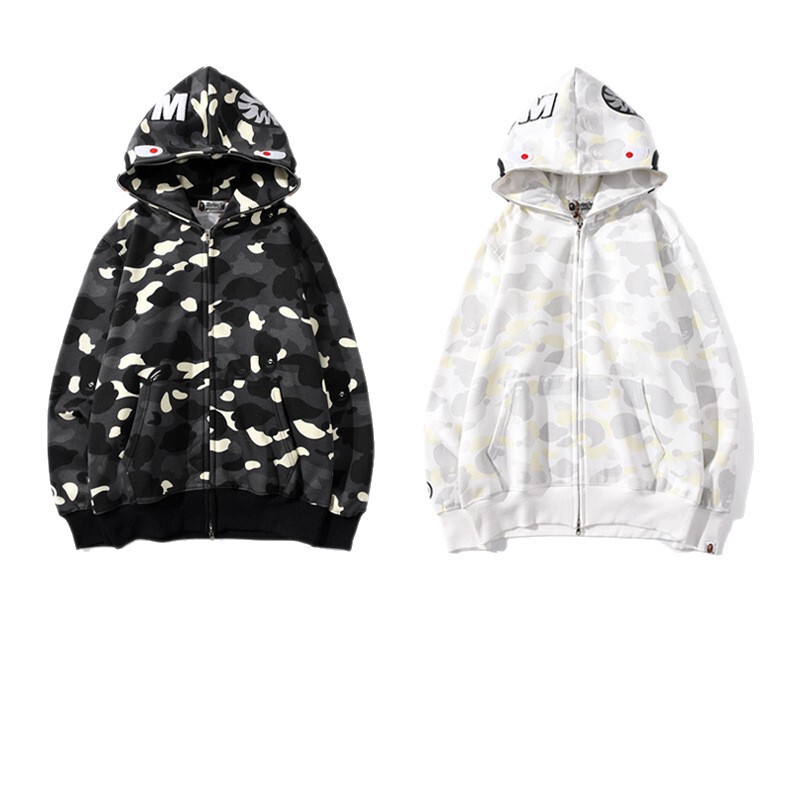 Cross-Border Foreign Trade Wholesale Camouflage Luminous Shark Head Hooded Sweatshirt Autumn and Winter Plus Velvet Spotted Youth Zipper Jacket Cross-Border Foreign Trade Wholesale Camouflage Luminous Shark Head Hooded Sweatshirt Autumn and Winter Plus Velvet Spotted Youth Zipper Jacket
