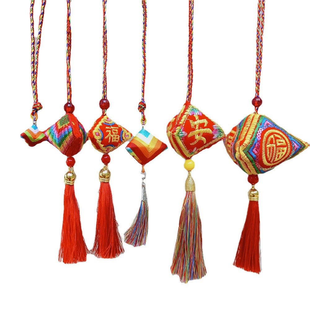 Dragon Boat Festival mini incense bag with colorful rope pendant baby children hanging neck booth small tiger head dumplings long life lock