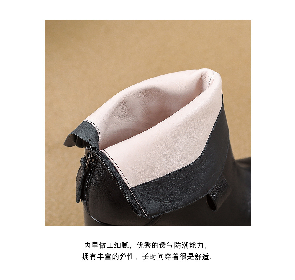 Boot nữ cổ thấp mũi vuông gót vuông cao 9 cm, đế platform, lót nhung ấm mùa thu đông — Lớp lót nhung đen chi tiết 20