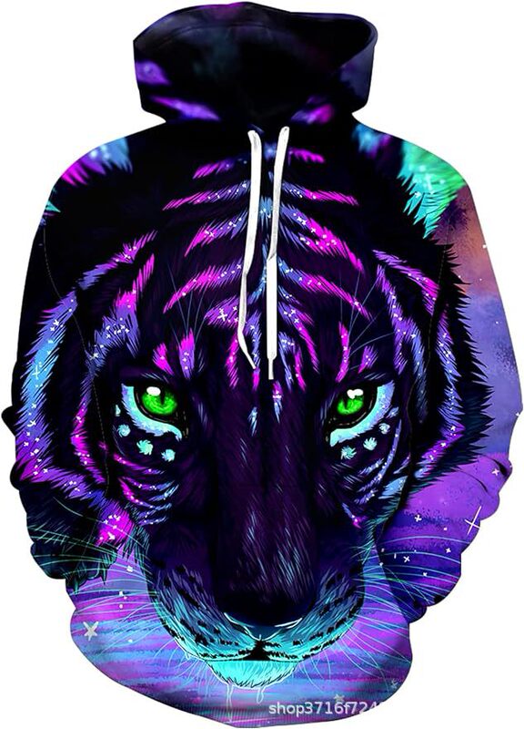 European and American Cross-border Men's Sweater Tiger Head 3D Printed Teen Hip-hop Loose Trendy Fashion Hoodie