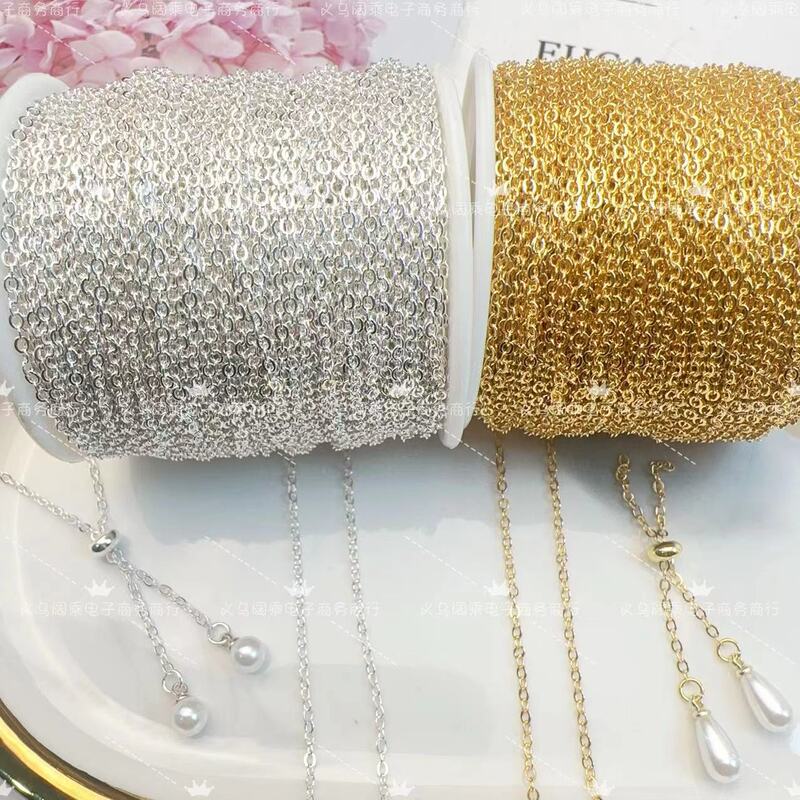 Pure Copper Color-Preserving Chain Flat O-Link Chain DIY Push-Pull Chain Bracelet Necklace Hairpin Earring Accessories Copper Chain DIY