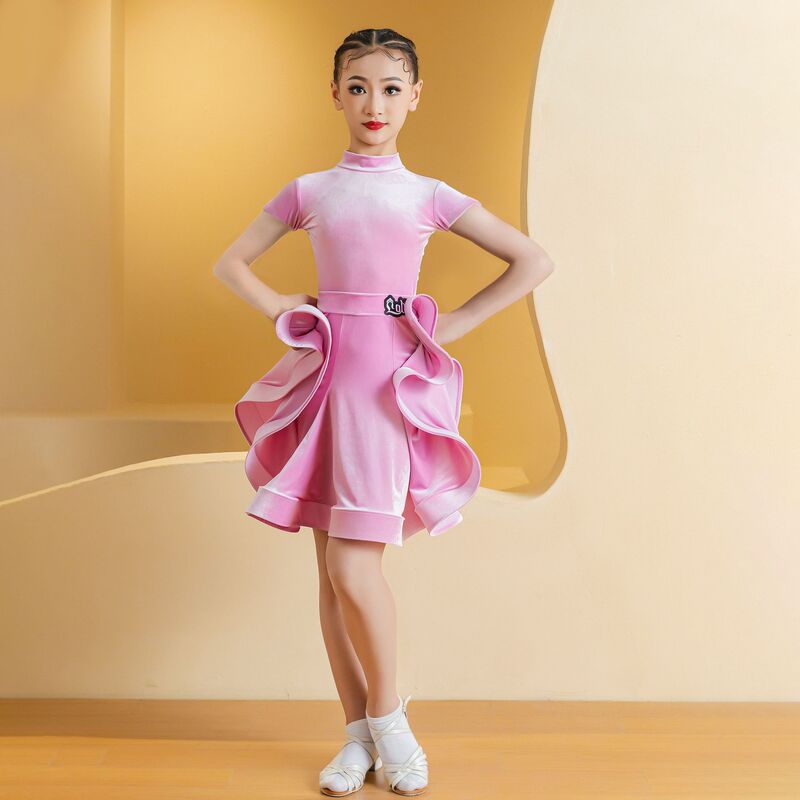 女の子向けラテンダンス競技服、プロの練習とパフォーマンス、規定の標準試験服、高級ノースリーブ夏服|undefined