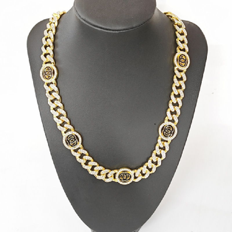 厂家直销特价高品质爆款龙须扣13mm古巴链8字双环黑色嘻哈项链