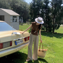 夏上新【流行街】意法韩系简约修身百搭上衣条纹宽松裤时尚两件套