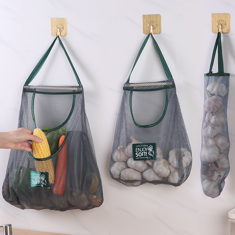 Fruit and vegetable storage hanging bag, ginger, garlic and onion hollow hanging bag to disperse odor, prevent stuffiness, home kitchen hanging bag, multi-functional portable dish