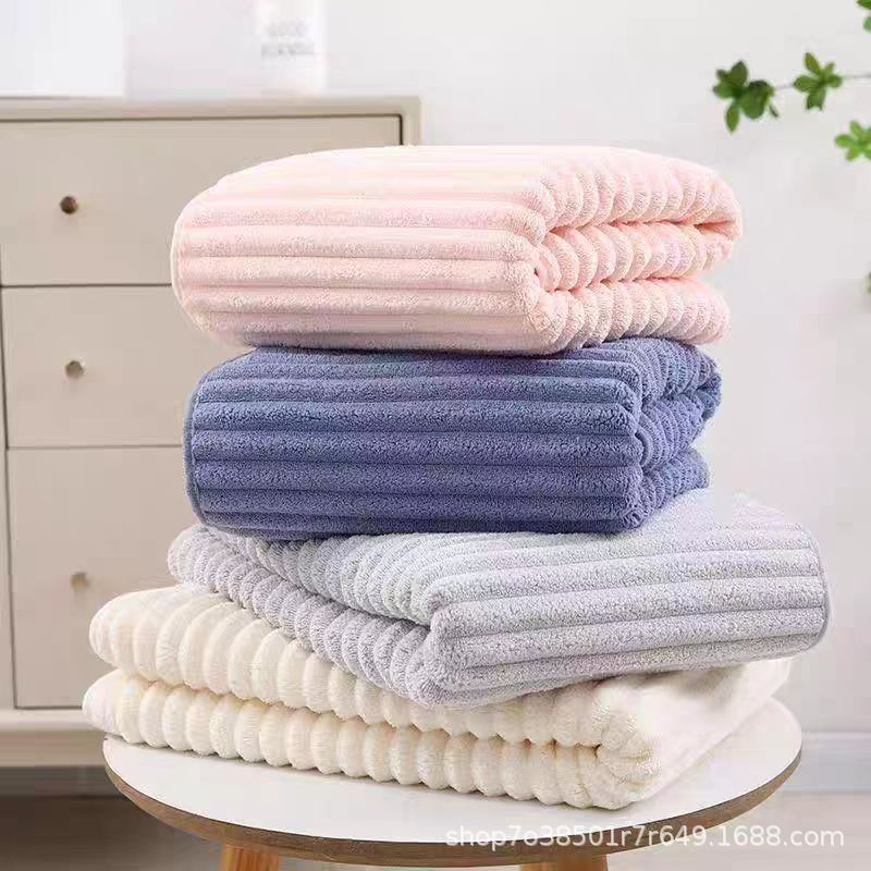 Candy Strip Coral Fleece Towel, Soft and Thick, Super Absorbent, Non-Shedding, Household Towel Wholesale, Ivory White and Blue Candy Strip Coral Fleece Towel, Soft and Thick, Super Absorbent, Non-Shedding, Household Towel Wholesale, Ivory White and Blue