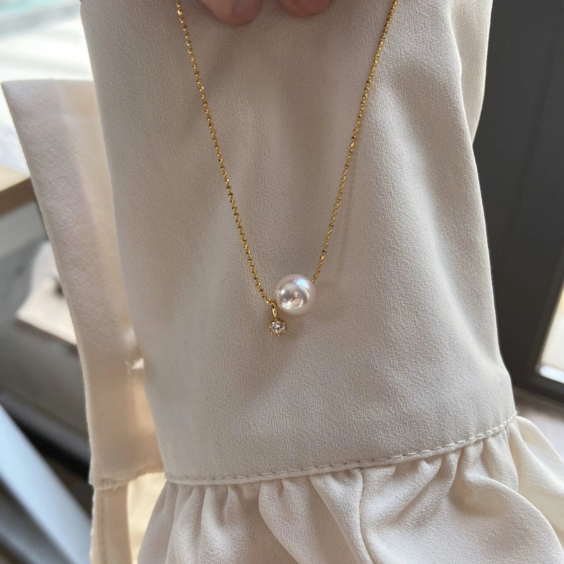S925 sterling silver 18K gold sea water pearl necklace natural freshwater pendant luantong Diamond-embedded strong light clavicle chain