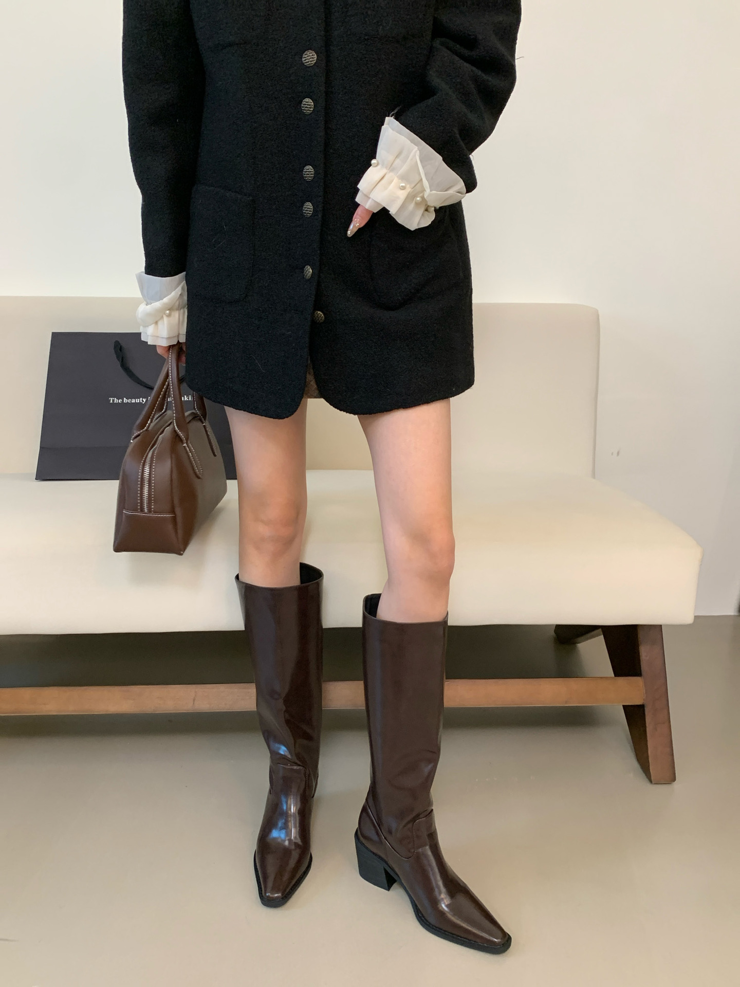 ShoeGlobe 2025 Autumn Winter New Versatile Long Wide Square Toe Chunky High Heel Thin Style Elegant Commuter Boots For Women_voghion.com