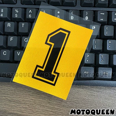 decoration, scratch cover, reflective stickers | Motorcycle tail - number-1-yellow-background-75-10cm-one-piece