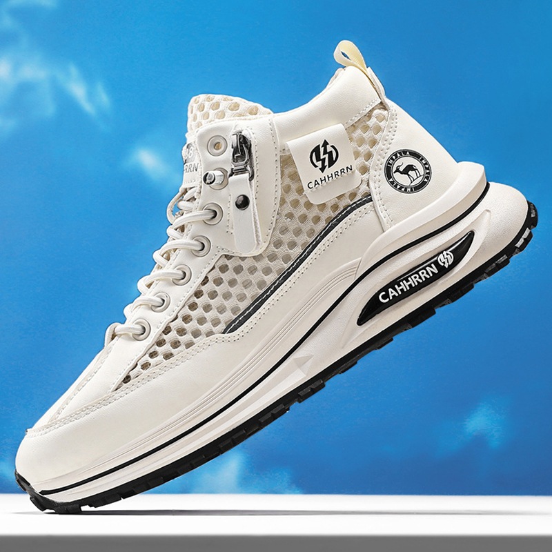 2025 nuevos zapatos deportivos de malla hueca de caña alta zapatos de hombre de verano de suela gruesa zapatos de moda casuales transpirables adolescentes